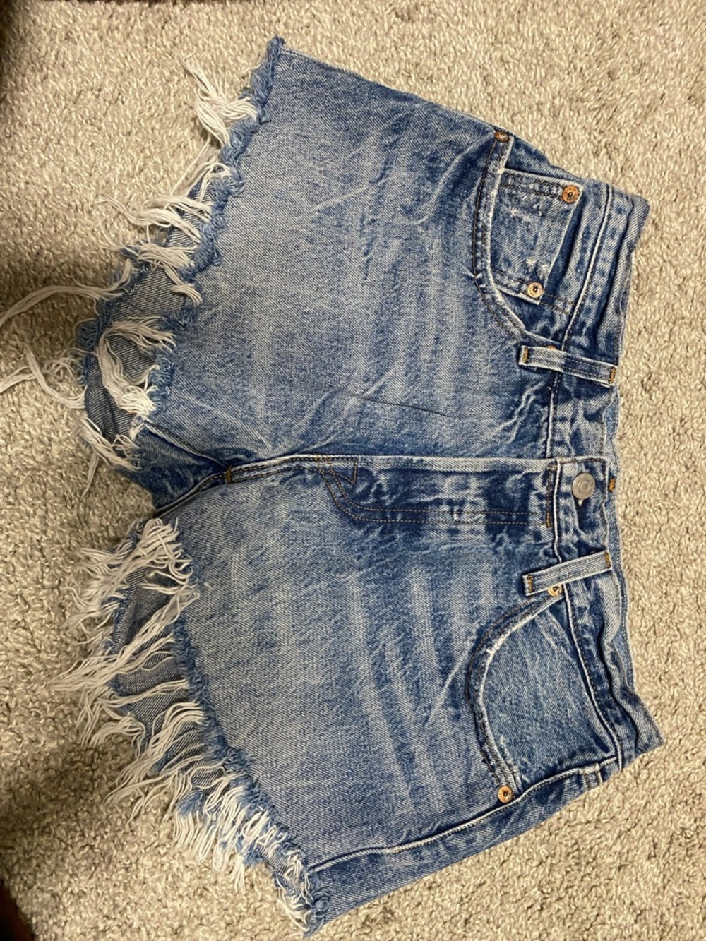 Levi's 501 reworked Light Blue Frayed Hem Denim Shorts